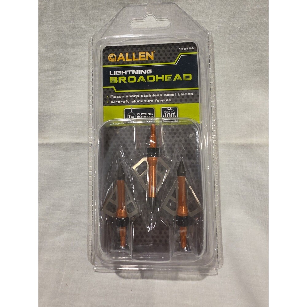 Allen Lightning Broadheads 14612A 100 Grain Fixed 3 Blade 1-1/16" 3 Pack NEW
